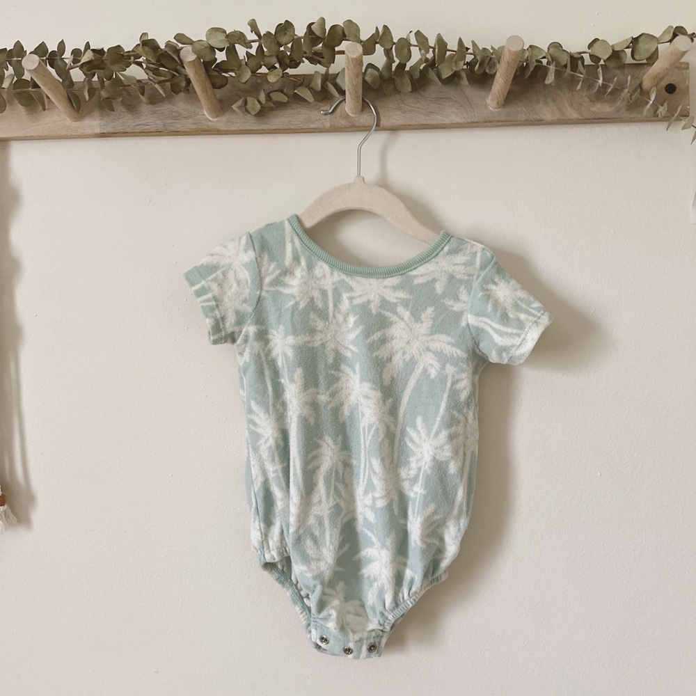 Grayson Mini Terry Cloth Short Sleeve Bodysuit with Palm Trees 6-9 Months